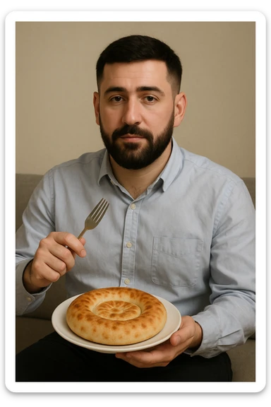 birinchidagi odamni yuziga 2 rasmdagi odamga uzidak qilib chizib bergin xuddu shunday non yen utirganini sticker