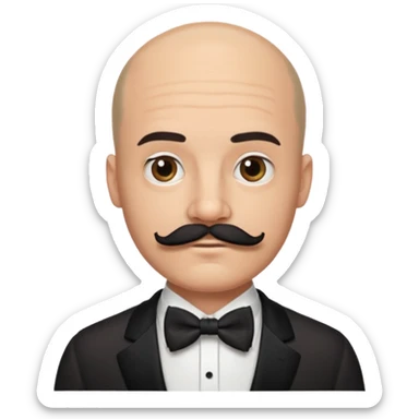 Bald guy with thick black mustache & bow tie sticker