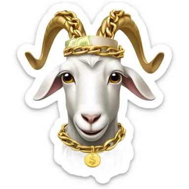 A Goat with gold chains and money and a cap  sticker