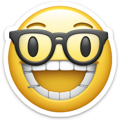 regular smiley face emoji but with braces and glasses sticker