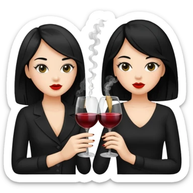 2 girls in black 1 smoking and other girl drinking wine both black hair  sticker