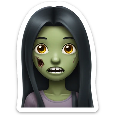 girl zombie with black long hair with teeth and serious face  sticker