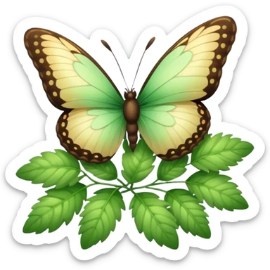 A fluffy bush with soft light-green foliage and a small butterfly sticker