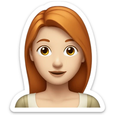 redhead white woman with medium long straight hair, greetting, wearing romantic blouse sticker