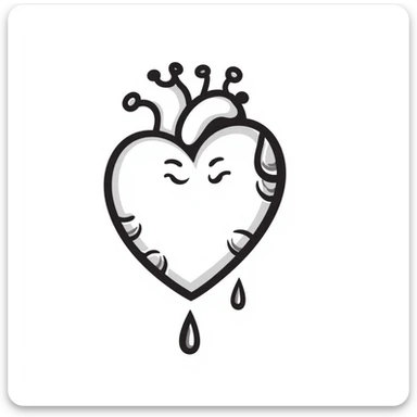 a melting heart, hand-drawn doodle style, sketchy, black lines, expressive sticker