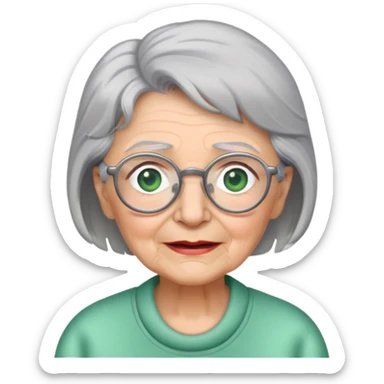 Grandma with grey hair, glasses, green eyes and no teeth sticker