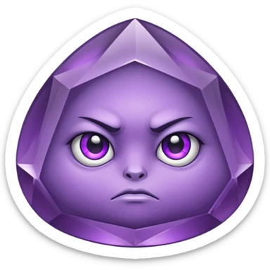 Single gemstone amethyst character, squat and heavy like a rock, with carved facets with eyes beautiful sticker