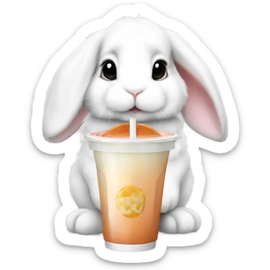 White mini lop rabbit drinking boba tea sticker