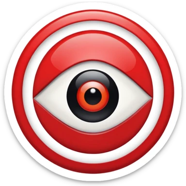 Red circle with a white circle inside and inside the white circle is a black circle like an evil eye nazar sticker