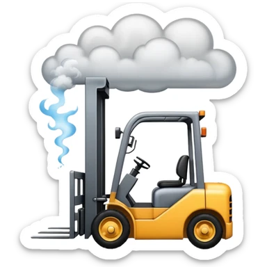 ugly, broken forklift with clouds of smoke after the explosion sticker