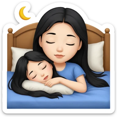 Beautiful Asian girl with long black hair sleeping in her bed sticker