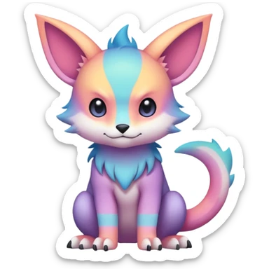 Pastel warm colorful-gradient anime-styled edgy cool badass cute random Fakémon-creature, with random markings, full body sticker
