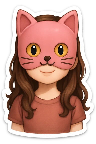 face with pink cat mask emoji, digital illustration girl, remove background sticker
