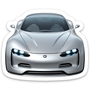 A low-profile futuristic car emoji made of polished silver chrome, wide body stance, smooth aerodynamic shape, glossy metallic surface, soft reflections, luxury swag aesthetic, minimal details, iOS emoji style, centered on clean white background, studio lighting sticker