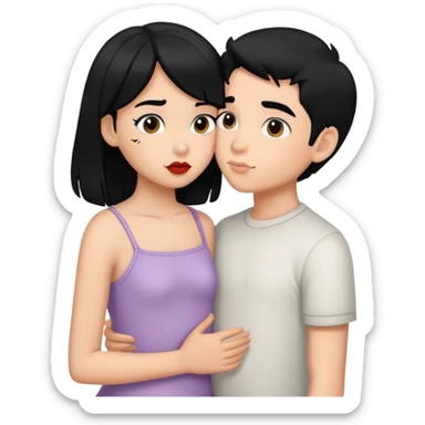 Boy blak hair kissing girl blak hair sticker