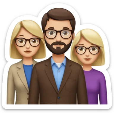 Four people including a man with hair and glasses, a man with a beard and no glasses, a woman with long brown hair and no glasses and a woman with a blonde bob and no glasses sticker