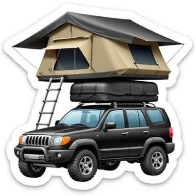 black car with roof tent sticker