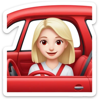 smiling girl inside car red interior sticker