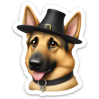 German shepherd with pilgrim hat sticker