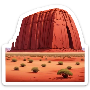 Cinematic Realistic Uluru Landmark Emoji, showcasing the massive, red monolith rising from the desert rendered with rich textures and warm, dramatic lighting. sticker