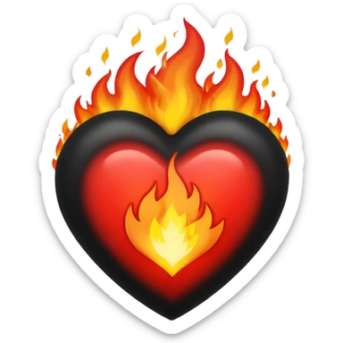 Black and red heart on fire sticker