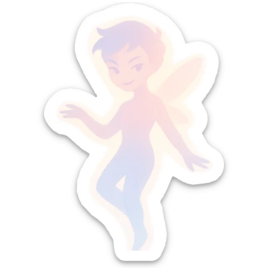 delicate figure with a soft glow, playful mischief in the eyes, and an enchanting aura, in a minimalist silhouette with pastel colors sticker