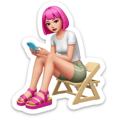 insane pshocoligcally ill sims 4 character, putting on brand new sandels with hot pink bob sticker