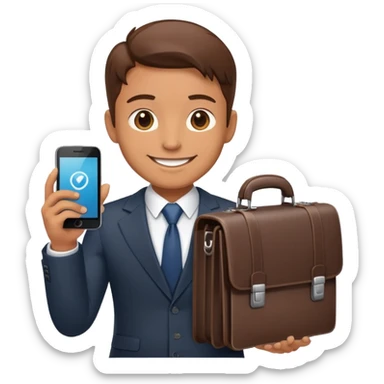 Sales representative with smartphone and briefcase closing a deal sticker