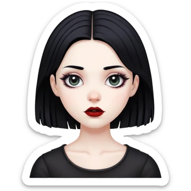 pale skin goth girl with black hair sticker