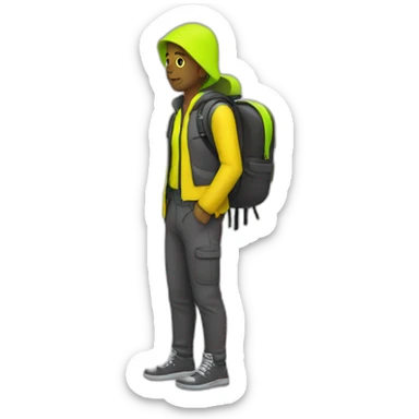 Traveller with neon yellow backpack sticker