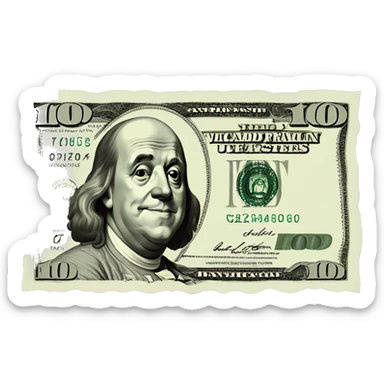 100 dollar bill with Benjamin Franklin making a wink sticker
