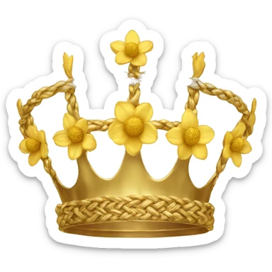Gold crown made of braided gold strands with gold leaves with golden daffodils  sticker