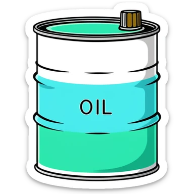 Oil barrel labeled OIL, minimalist design with soft gradients in sky blue, teal green, white, and light gray sticker