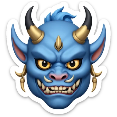 blue oni with black and gold eye. has black horn sticker