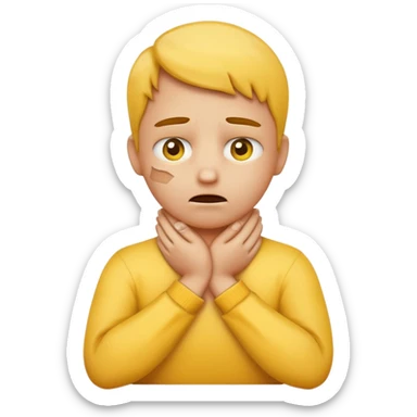 Yellow face emoji strangling itself with 2 arms crossed and hands saround neck and eyes looking up slightl sticker