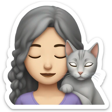 sleeping girl and grey cat sticker