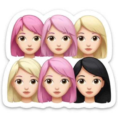 Girlfriend emoji - 5 white girlfriends, 1 with pale pink hair, 2 with black hair, 1 with medium blonde hair  sticker