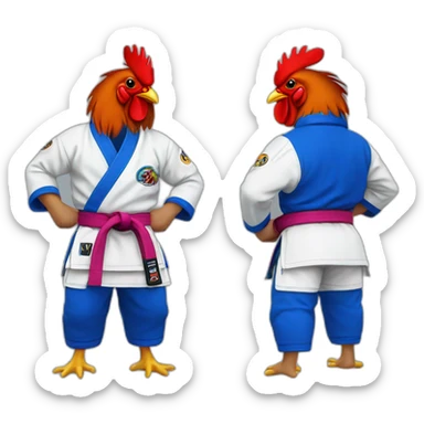 Rooster wearing a blue Jiu-Jitsu gi sticker