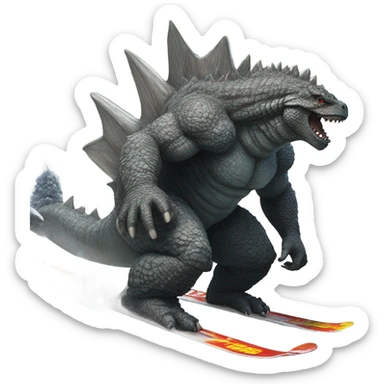 Skiing Godzilla sticker