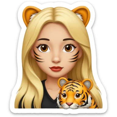 Tiger and a girl with long blond hair and with latina make up  sticker