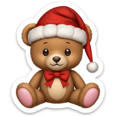 cute teddy bear with a bow on ears and christmas hat on head sticker