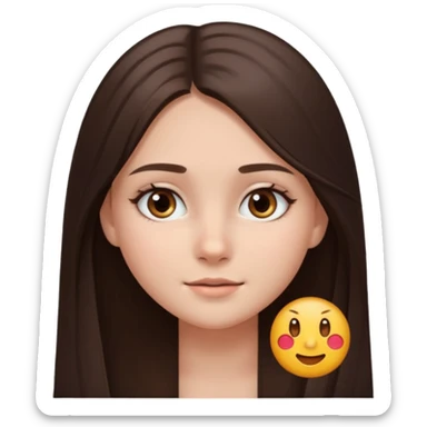 beautiful girl with long brown dark hair straight and with gray eyes with a small birthmark on her cheek emoji ios 18 sticker