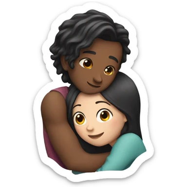 Fair skin dark hair couple huging sticker