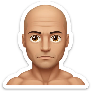 bald muscular man with big eyes sticker