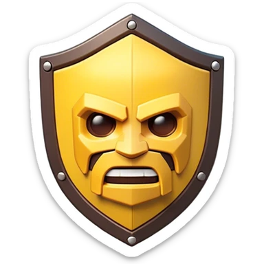 Clash of Clans aesthetic: Cinematic Playful Pixel 3D Shield Emoji, rendered in a 3D vector-style similar to standard emojis with minimal shading and bold, simplified shapes. A compact, distinct form with signature details, softly glowing with a pixelated adventure charm. Simplified yet unmistakably iconic, highly detailed and consistent, glowing with a soft radiance and high shine. Stylized with a touch of classic pixel-art charm and a soft glowing outline, capturing the essence of a beloved gaming relic with a friendly, playful manner! sticker