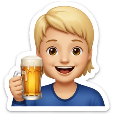 it should be a laughing emoji like a round face pointing forward and crying with laughter with a glass of beer in his other hand  sticker