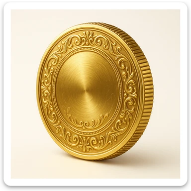 a shiny gold coin, realistic style, metallic reflections, detailed engraving sticker