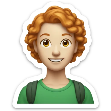 Smiling Ginger 34 years old female with long pixie hair cut in green sweatshort  sticker
