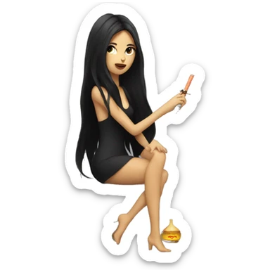 Girl with dark long hair smoking hookah ,  sticker