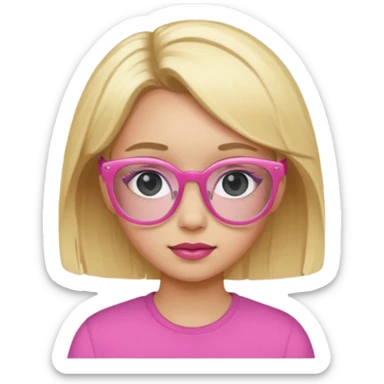 blonde girl with black eyes and light skin and pink glasses sticker